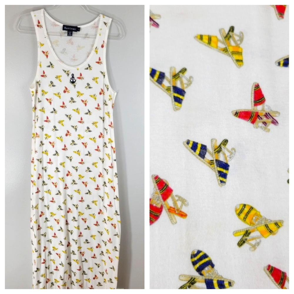 RALPH LAUREN Blue Label colorful espadrille sandal print cotton tank maxi dress